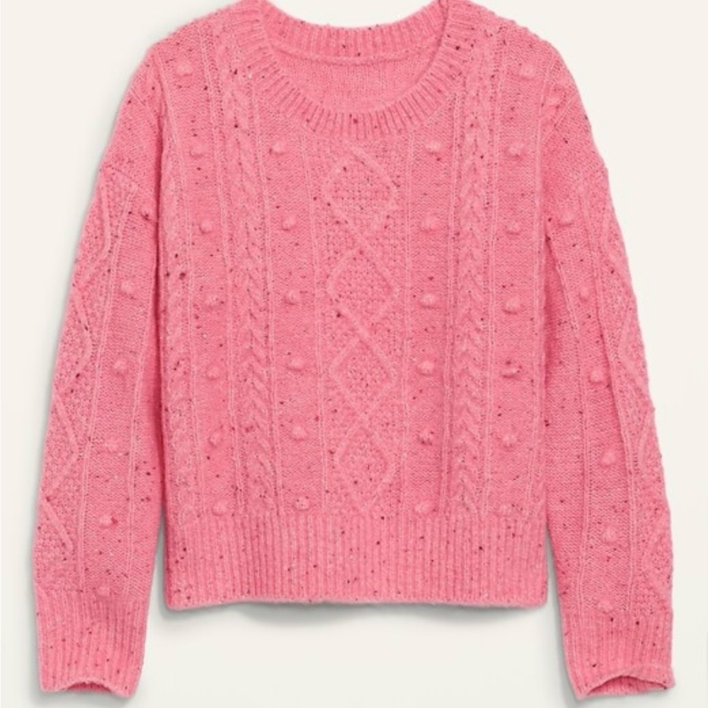 Old Navy Women’s Bright Pink Speckled Cable-Knit Popcorn Sweater L